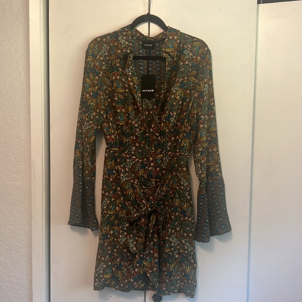 Blue and Green 3/4 Sleeve Dress NWT Large